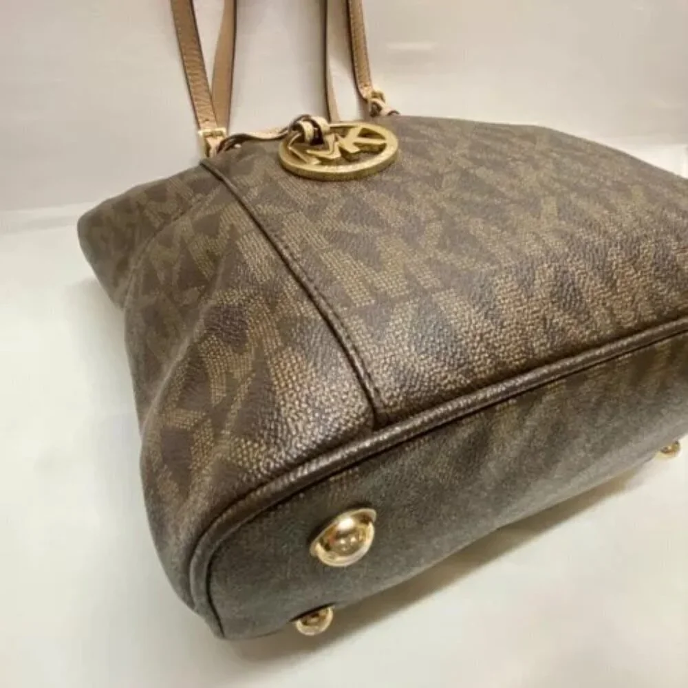 Michael Kors Signature Jet Set East West Top‎ Zip Tote Brown Khaki Saffiano EUC